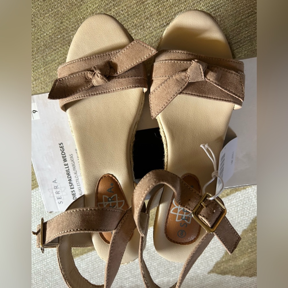 Serra Tan Faux Suede Espadrille Wedge Sandals Size 9.
